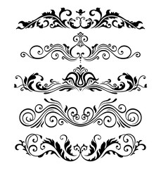 Retro victorian elements collection for Calligraphic Design. Genuine Floral Frame ellements