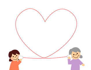 糸電話　シニア女性と女の子