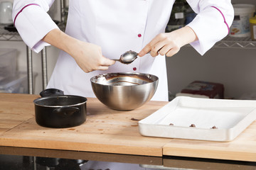 metal bowl and chocolate