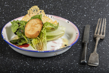 healthy green wedge salad and cheese and bread