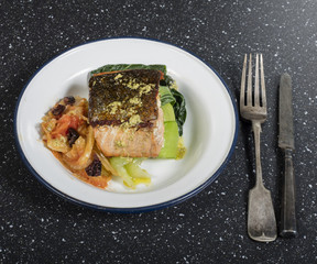 grilled fresh samon fillet with vegetables