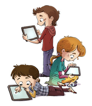 niños jugando con tablet