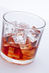 glass of whiskey with ice cubes
