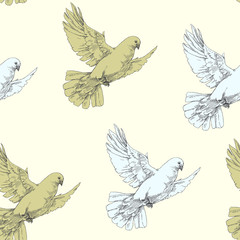 Flying Doves. Vector seamless pattern with birds