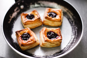 Viennese pastries in a cast-iron frying pan