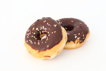Candy, chocolate donuts on a white background.