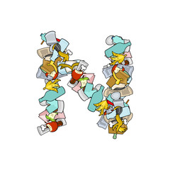 Letter N Rubbish. Trash font. garbage alphabet. Lettering litter