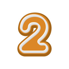 Naklejka premium Number 2 Gingerbread font. Peppermint honey-cake ABC two. Cookies alphabet. Lettering biscuit