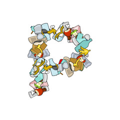 Letter P Rubbish. Trash font. garbage alphabet. Lettering litter