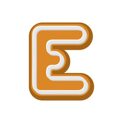 Letter E Gingerbread. Peppermint honey-cake font. Cookies alphabet. Lettering biscuit