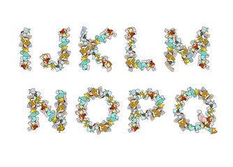 Rubbish font. Trash ABC. garbage alphabet. Letter litter. Part 2