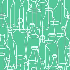 Glass bottle seamless pattern. empty transparent Bottles background. Retro texture of fabric