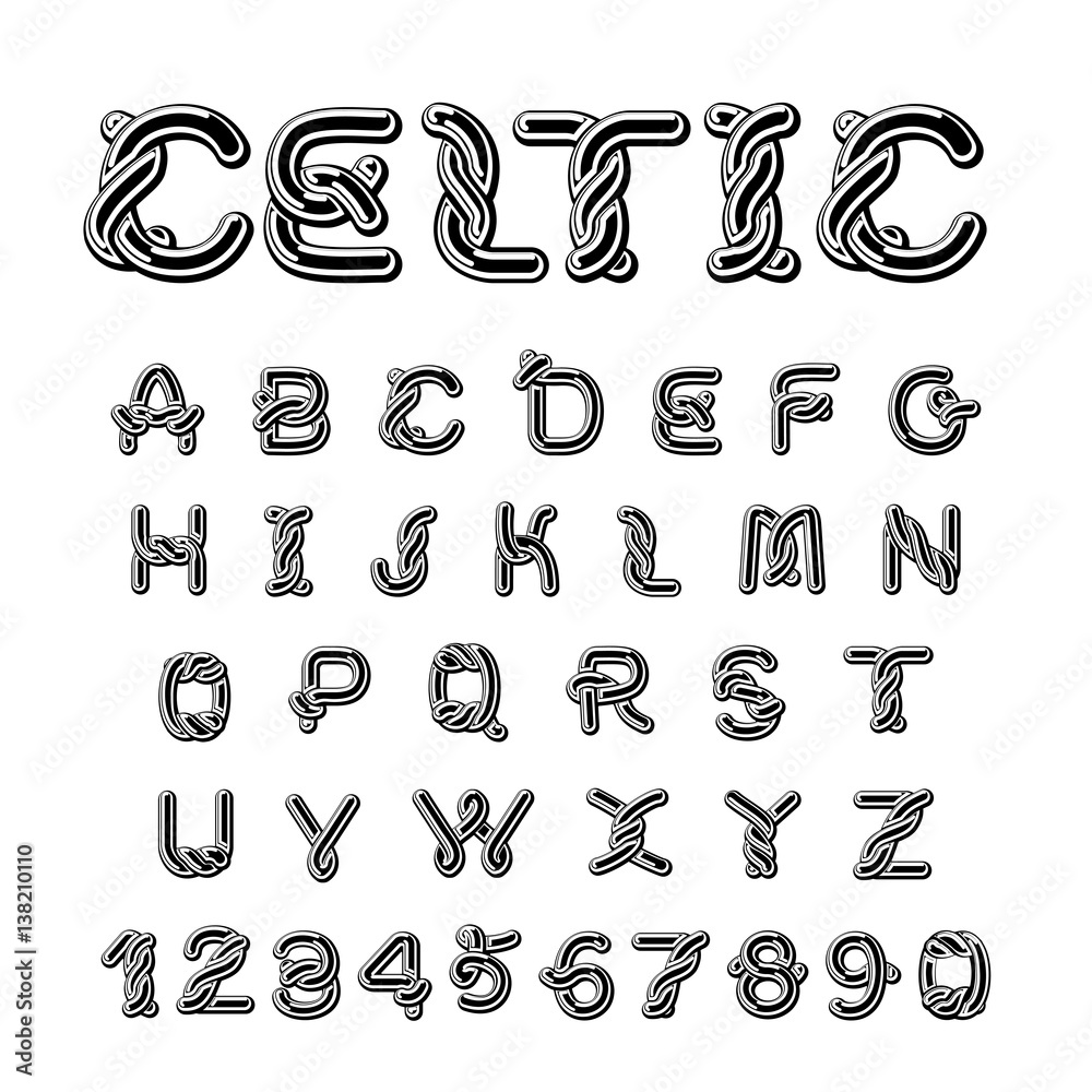 Wall mural celtic font. norse medieval ornament abc. traditional ancient manuscripts alphabet