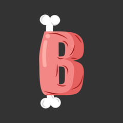 Letter B meat font. Pork and bone alphabet sign. Ham lettering. Beef ABC symbol