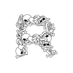 Letter R skeleton Bones Font. Anatomy of an alphabet symbol. dead ABC sign