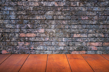 room interior vintage with brick wall and wood floor background