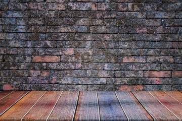 room interior vintage with brick wall and wood floor background