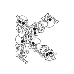 Letter K skeleton Bones Font. Anatomy of an alphabet symbol. dead ABC sign