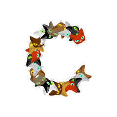 letter C Cat font. Pet alphabet symbol. home animal ABC sign