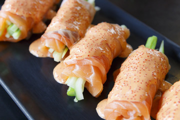 salmon roll and mentaiko sauce