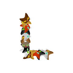 letter L Cat font. Pet alphabet symbol. home animal ABC sign