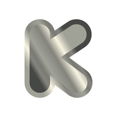 Letter K steel font. Metal alphabet sign. Iron ABC symbol. chromium lettering. Silver typography