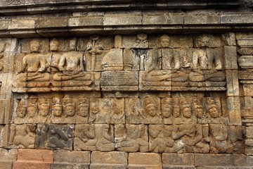 Fototapeta premium Relief of Borobudur temple in Yogyakarta, Java, Indonesia/