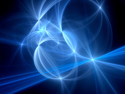 Blue glowing intersections in space, computer generated abstract background, 3D render