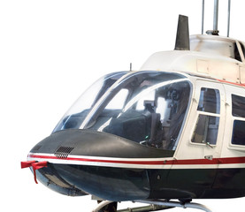 Rescue helicopter / View of pilot seat of old rescue helicopter on white background.