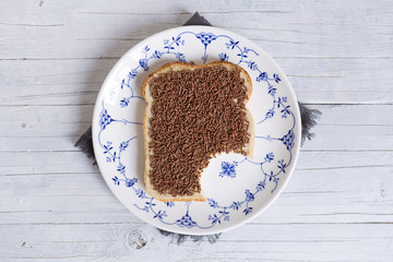 Sandwich with chocolate sprinkles or 'hagelslag', Dutch food