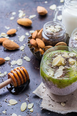 Chia seed pudding with almond milk and fresh fruit topping