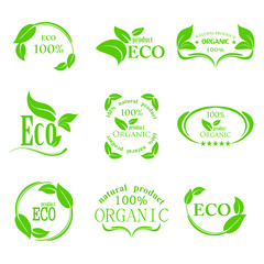 set of eco icons with leaves on isolated background