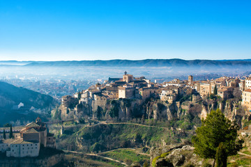 Fototapeta na wymiar View of old town of Cuenca with hanging houses, Spain