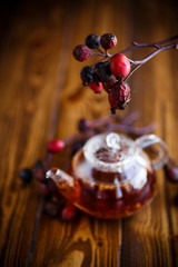 Dried red rose hips and tea