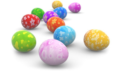 group of colorful easter eggs on white background