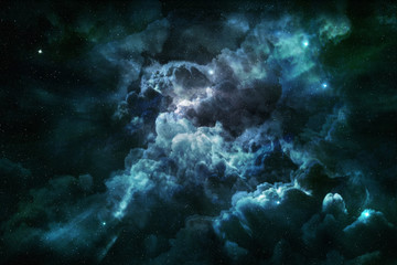 Fototapeta na wymiar blue nebula and cosmic dust in starry sky