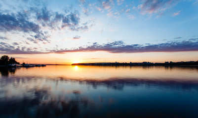 sunset over the town pond