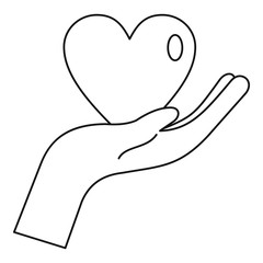 Heart in hand icon, outline style