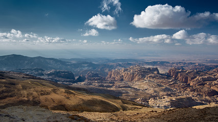 Fototapeta na wymiar Petra mountains panorama, Jordan.