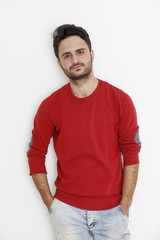 Obraz premium Big boy with red tshirt inside studio