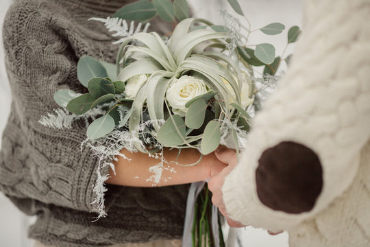Beautiful stylish wedding bouquet close-up