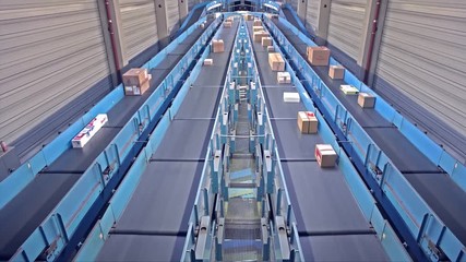 Parcels on conveyors - time lapse