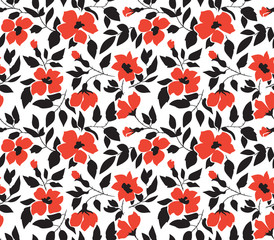 Vector seamless background with wild roses, vintage style. Hand drawn fabric design. Stylish bright floral seamless pattern.