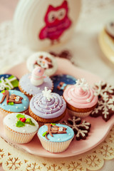 Beautiful holiday tasty cakes on the table close-up