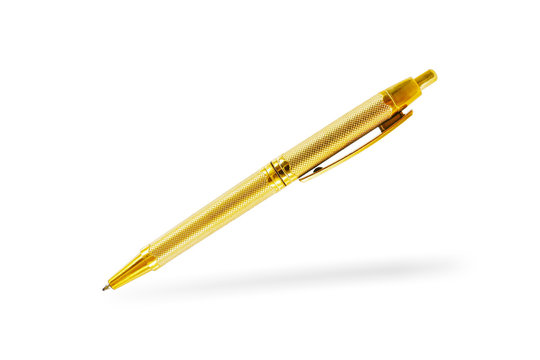 Business Gold Pen With Shadow Isolated On White