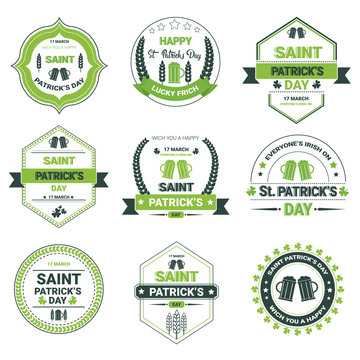 Saint Patrick Day Beer Festival Greeting Card Icon Set Flat Vector Illustration