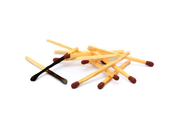 Pile of matches isolated on white background