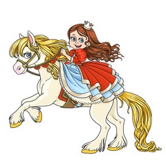 Fototapeta premium Cute princess riding on horse that bucks front hooves color isolated on a white background