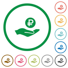 Ruble earnings flat icons with outlines