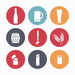 Icons of different devices for drinking and smoking